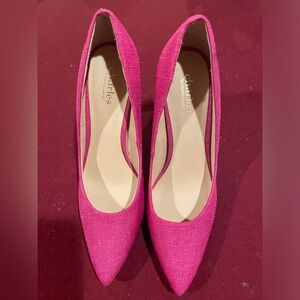 Charles David Shoes 7 1/2 M Magenta Bright Pink Fabric 4” Heels Barbie